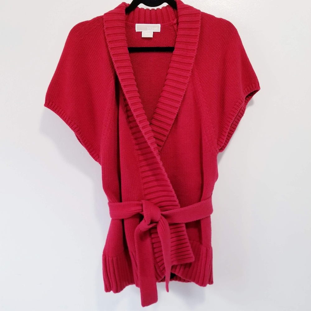 MK Red Knit Short Sleeve Wrap Sweater